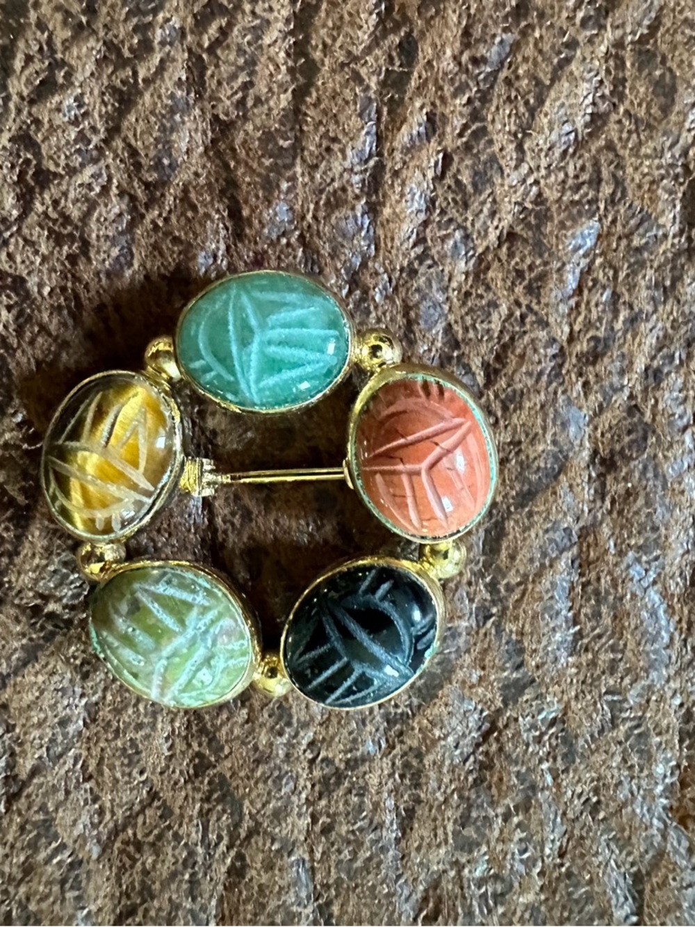 Multicolor Scarab Round Brooch - Gold Tone Women’s Jewelry